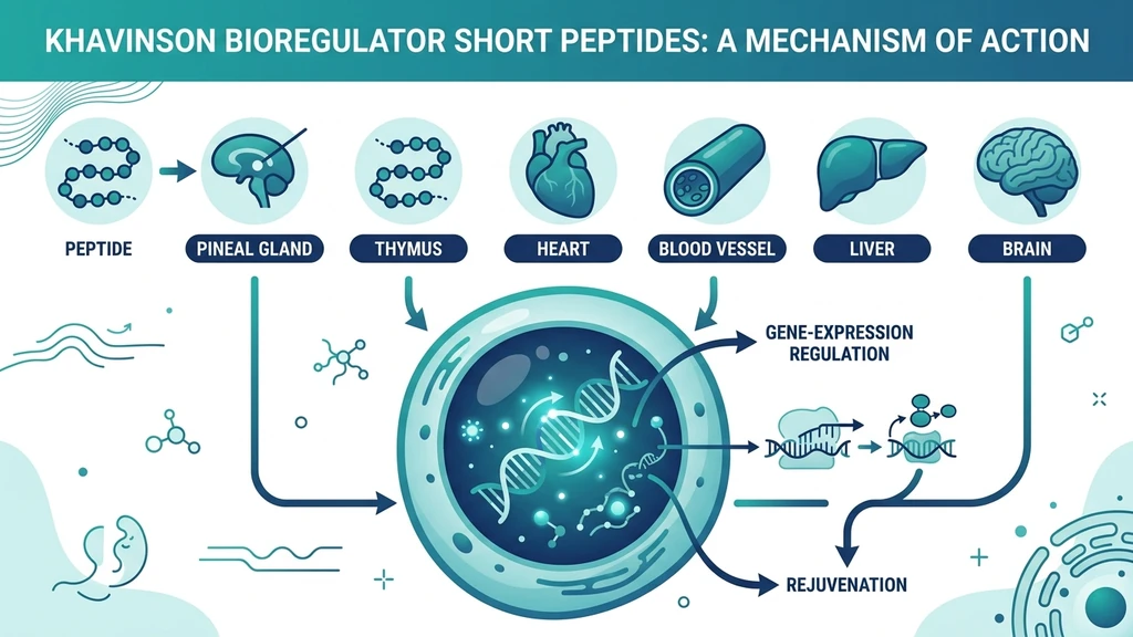 Bioregulator peptides guide showing peptide families and cellular gene-expression mechanism