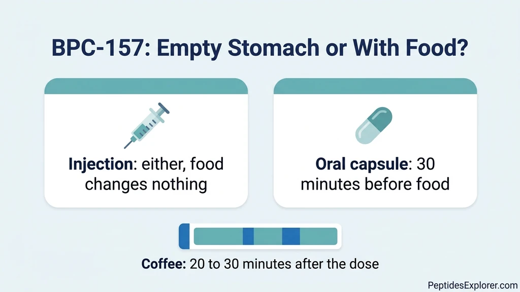 BPC-157 on an empty stomach or with food: decision chart for oral capsules and subcutaneous injection