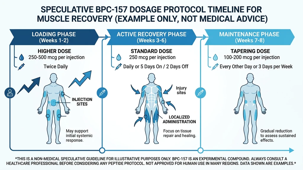 BPC-157 dosage protocol timeline for muscle recovery showing phases