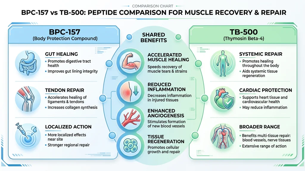 BPC-157 and TB-500 comparison chart for muscle recovery applications