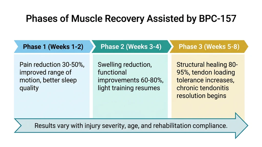 BPC-157 muscle recovery timeline: three healing phases over 8 weeks