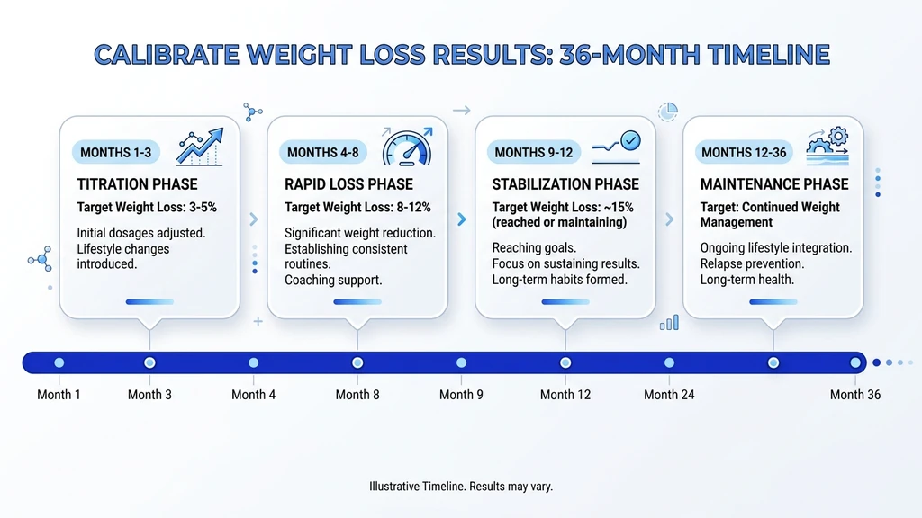 Calibrate weight loss results timeline over 36 months