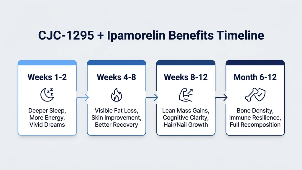 CJC-1295 and ipamorelin benefits timeline from weeks 1 through 12 months