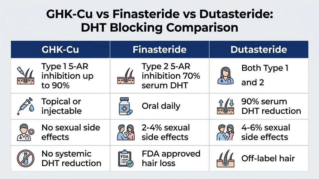 GHK-Cu vs finasteride vs dutasteride: DHT blocking comparison table