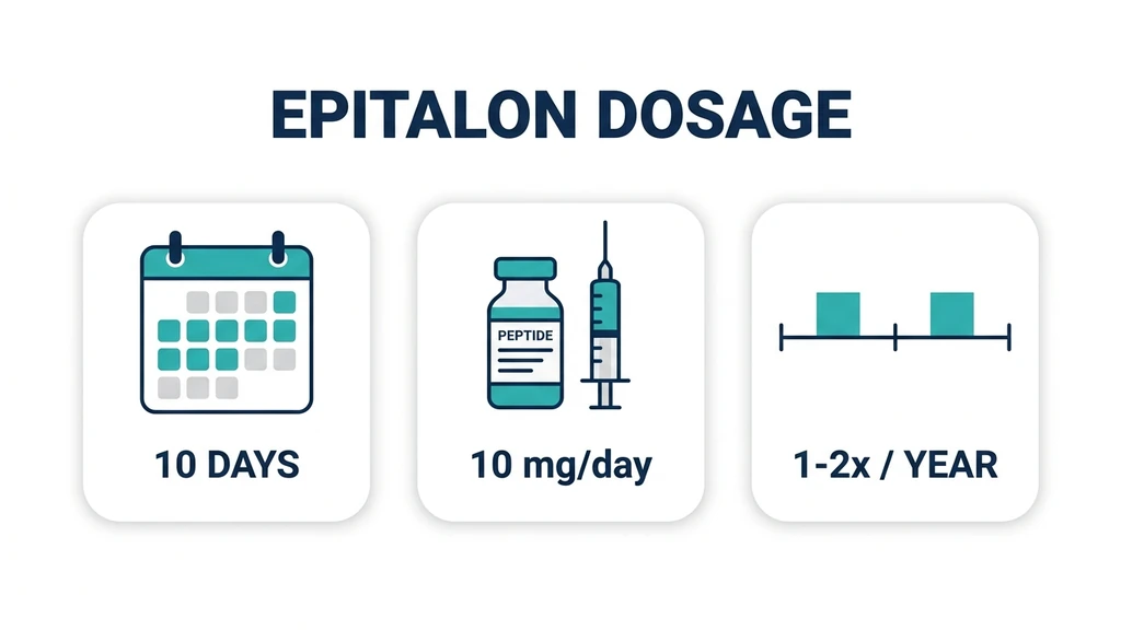 Epitalon dosage protocol timeline showing 10-day Khavinson course and yearly cycle spacing