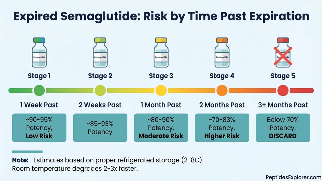 Expired semaglutide potency and risk timeline from 1 week to 3+ months past expiration