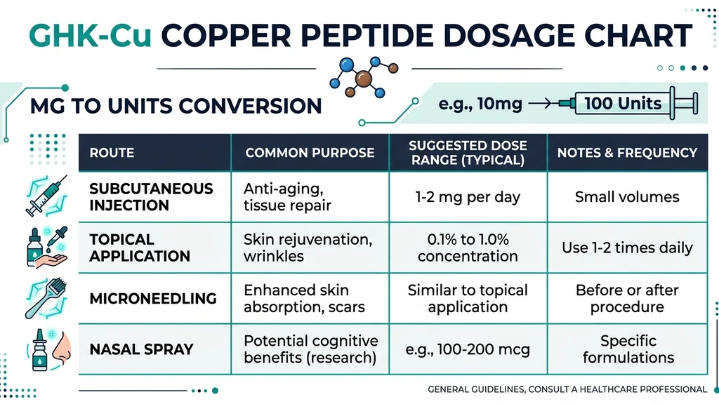 GHK-Cu dosage chart by route