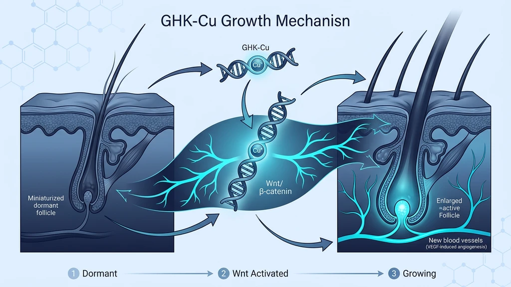 Diagram showing GHK-Cu Wnt pathway activation in hair follicles