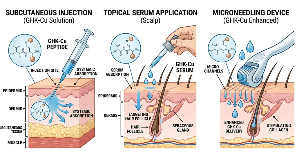 GHK-Cu delivery methods comparison: topical serum, subcutaneous injection, microneedling