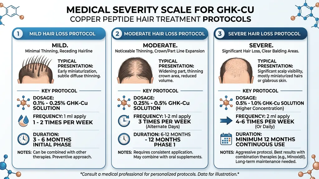GHK-Cu hair loss treatment protocol selection flowchart by severity