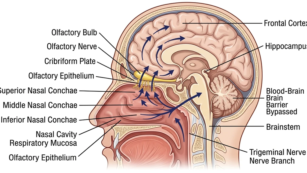 GHK-Cu nose-to-brain olfactory delivery pathway diagram