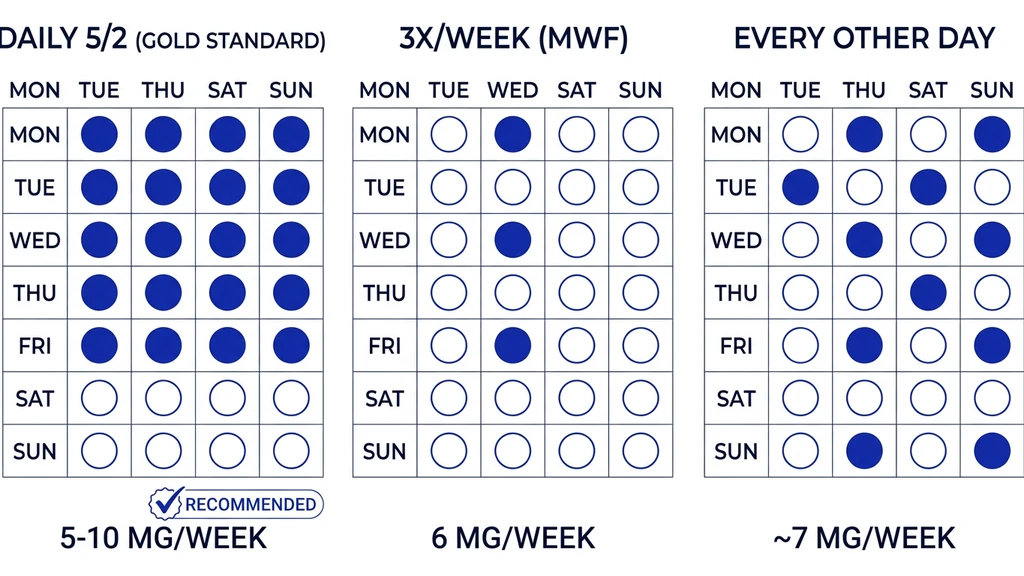 Three GHK-Cu schedule options compared: daily 5/2, 3x per week, and every other day