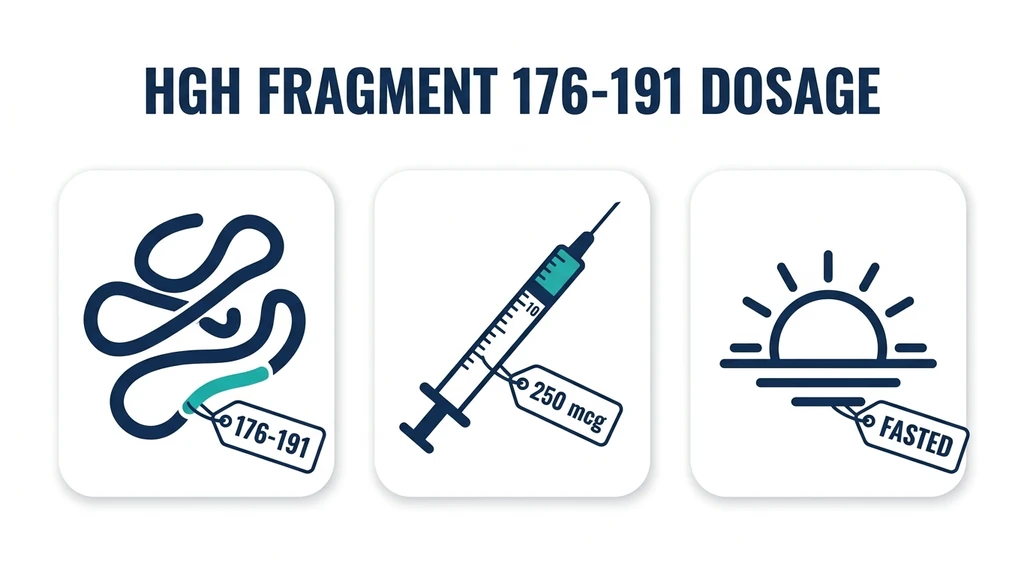 HGH Fragment 176-191 dosage guide showing fasted timing protocol and syringe units