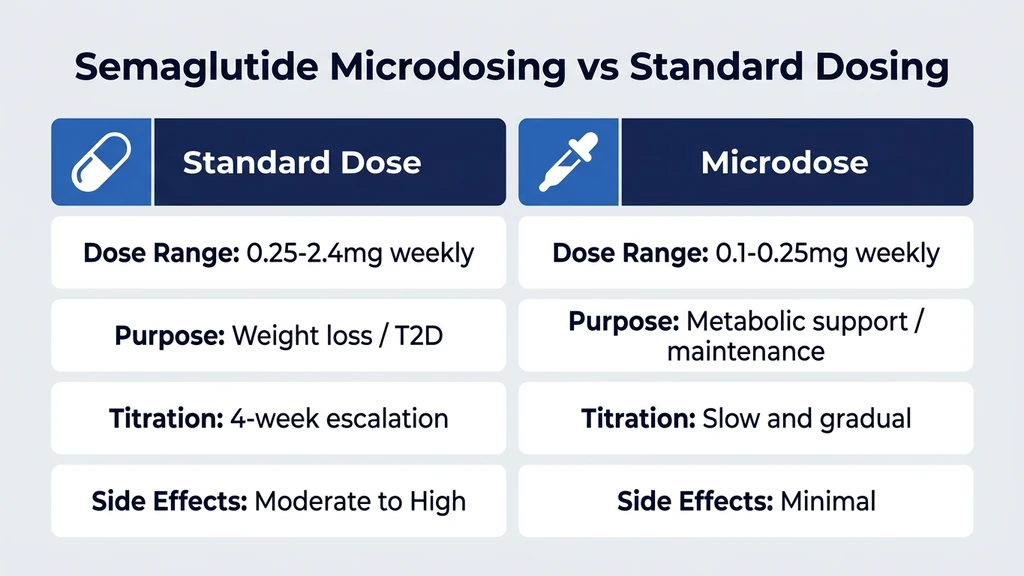 How to microdose semaglutide infographic showing sub-therapeutic dose ranges