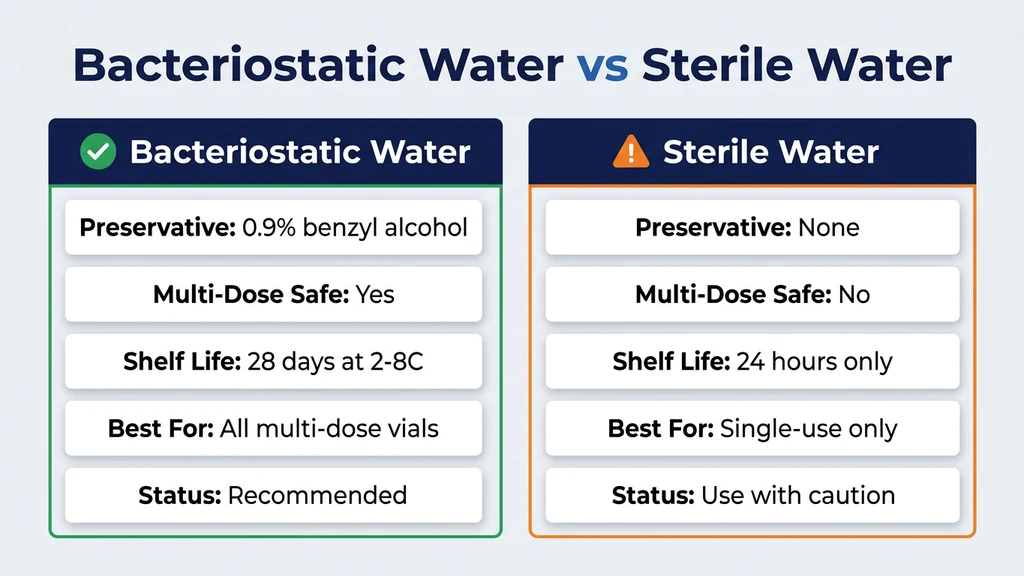 Bacteriostatic water vs sterile water comparison for tirzepatide reconstitution