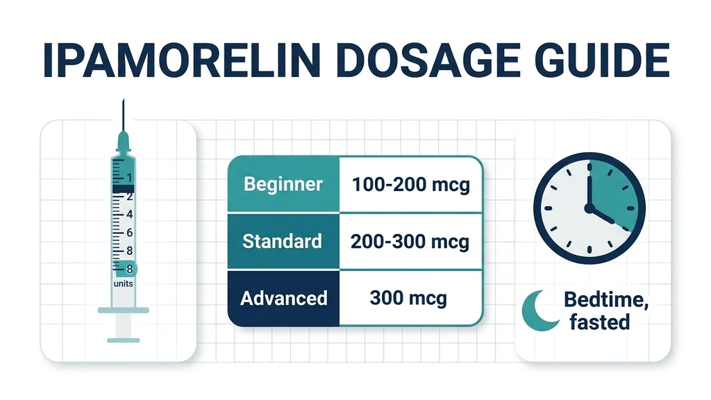 Ipamorelin dosage chart showing doses by goal, timing, and syringe units