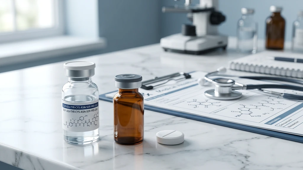 Peptide vial and steroid vial on clinical desk illustrating sermorelin is not a steroid