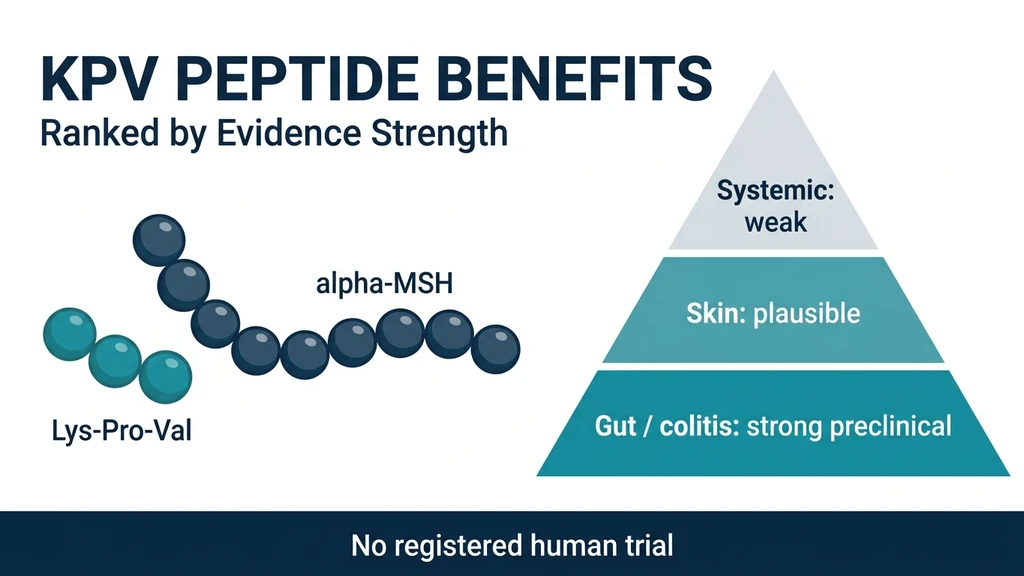 KPV peptide benefits ranked by evidence strength, from colitis models to systemic claims