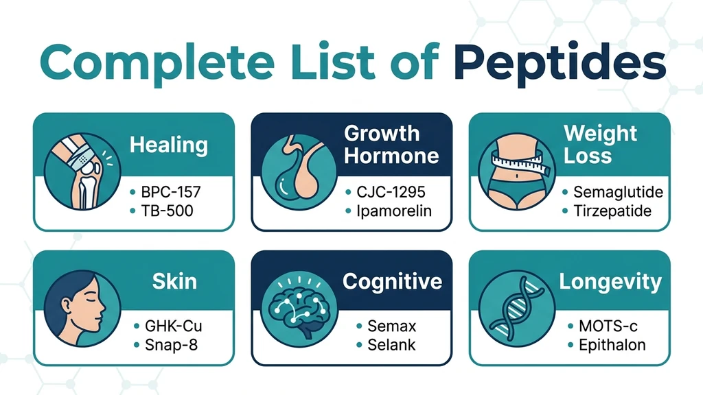 Complete list of peptides organized by category