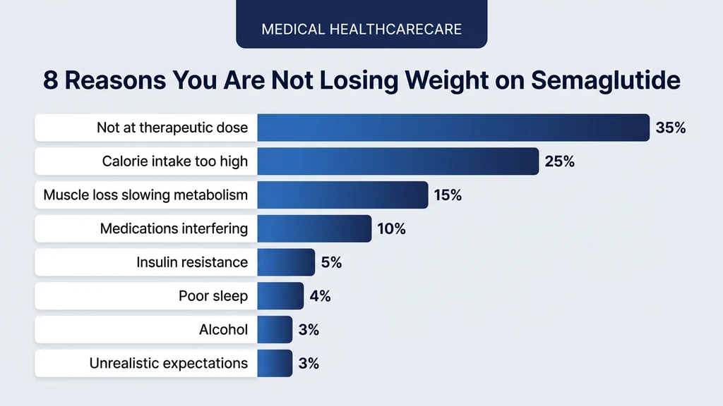 Chart showing 8 reasons for not losing weight on semaglutide by frequency