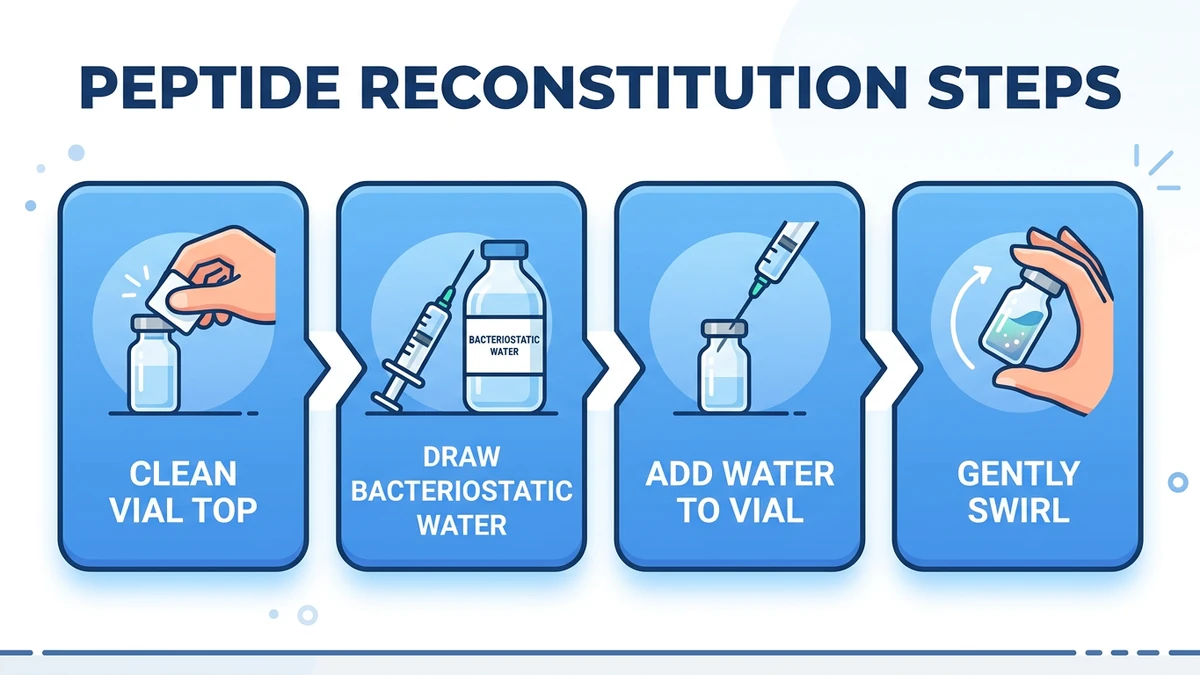 Peptide reconstitution step-by-step diagram