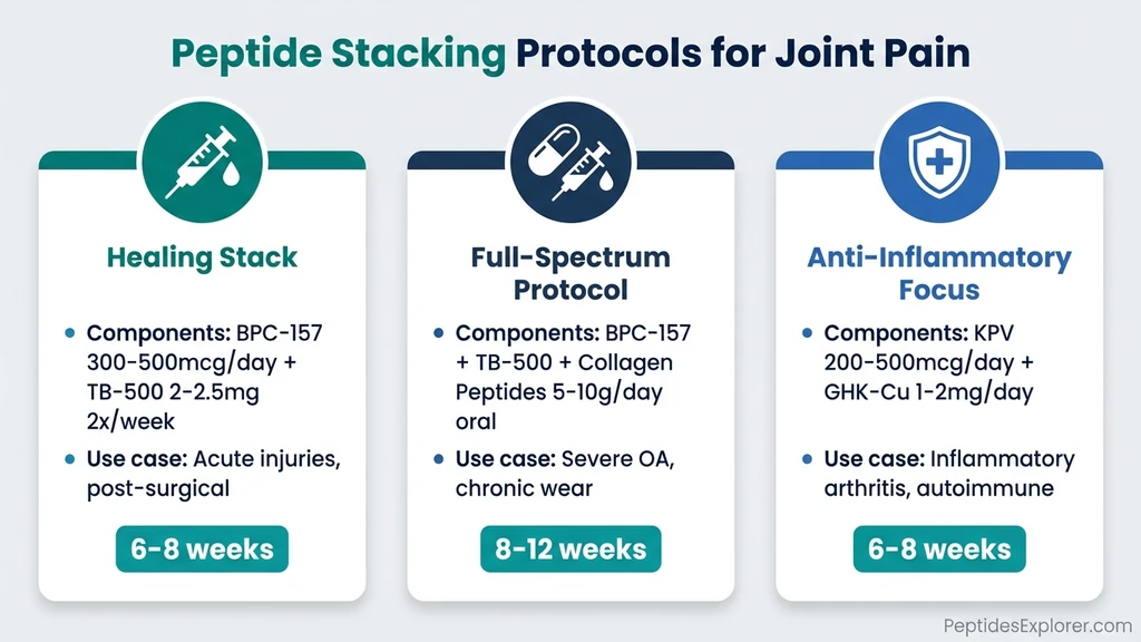 Three peptide stack protocols for joint pain with dosages and durations