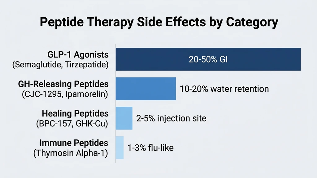 Peptide therapy side effects by category: GLP-1, GH, healing, immune