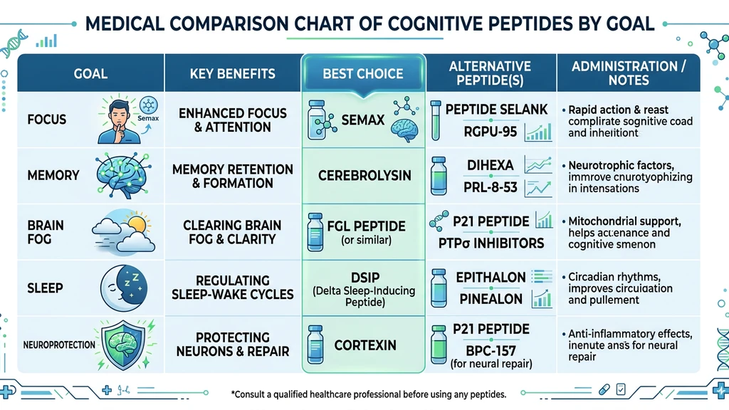Cognitive peptide comparison chart: choosing the right brain peptide by goal