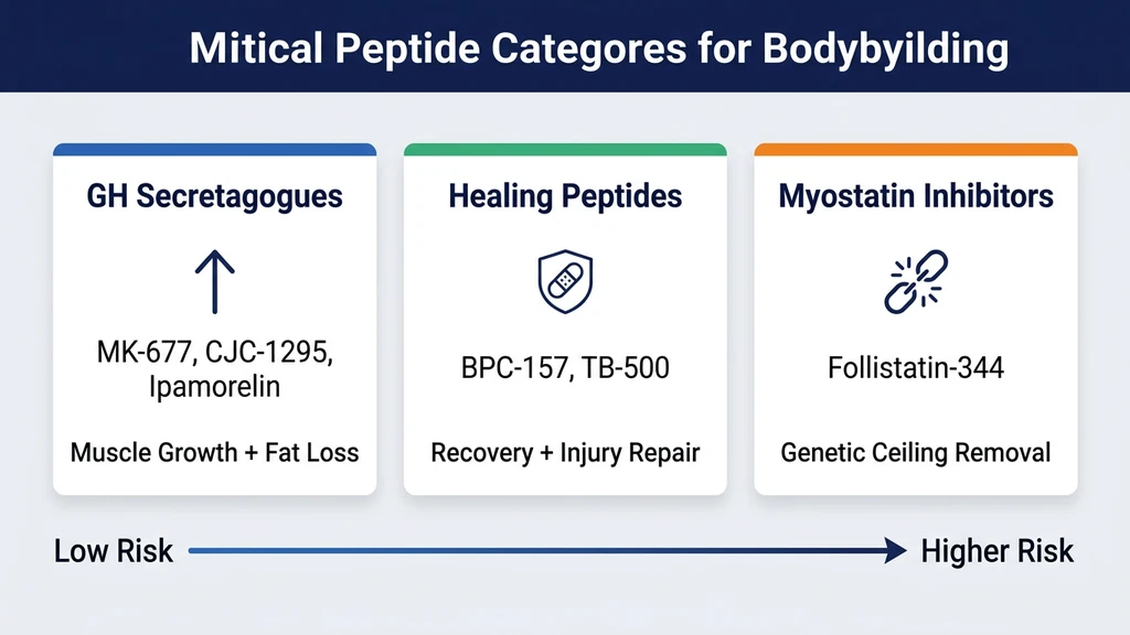 Three peptide categories for bodybuilding: GH secretagogues, healing peptides, and myostatin inhibitors