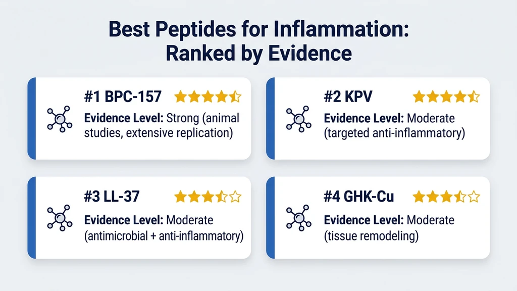 Anti-inflammatory peptide ranking comparing mechanisms, evidence levels, and dosages