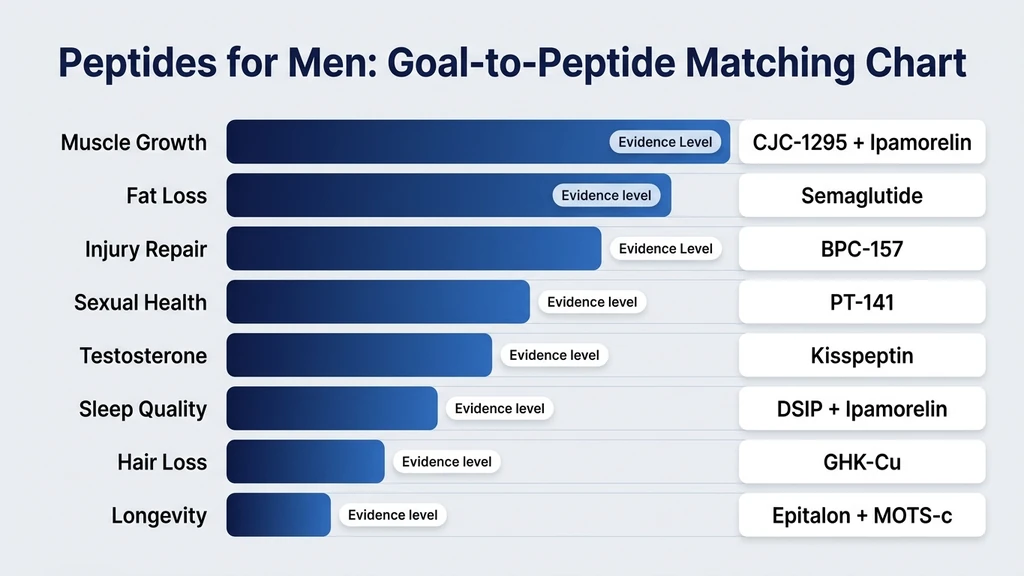 Peptides for men goal-to-peptide matching chart with evidence levels