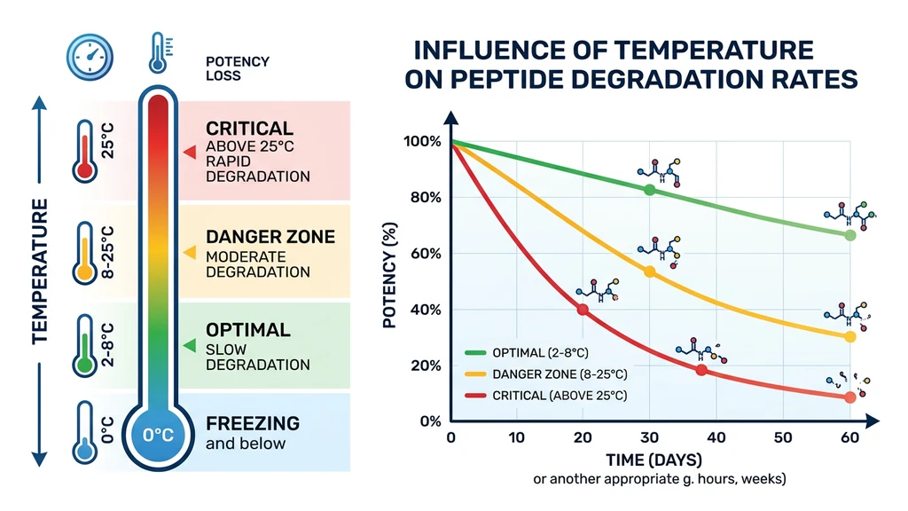 Infographic showing peptide degradation rates at different temperatures