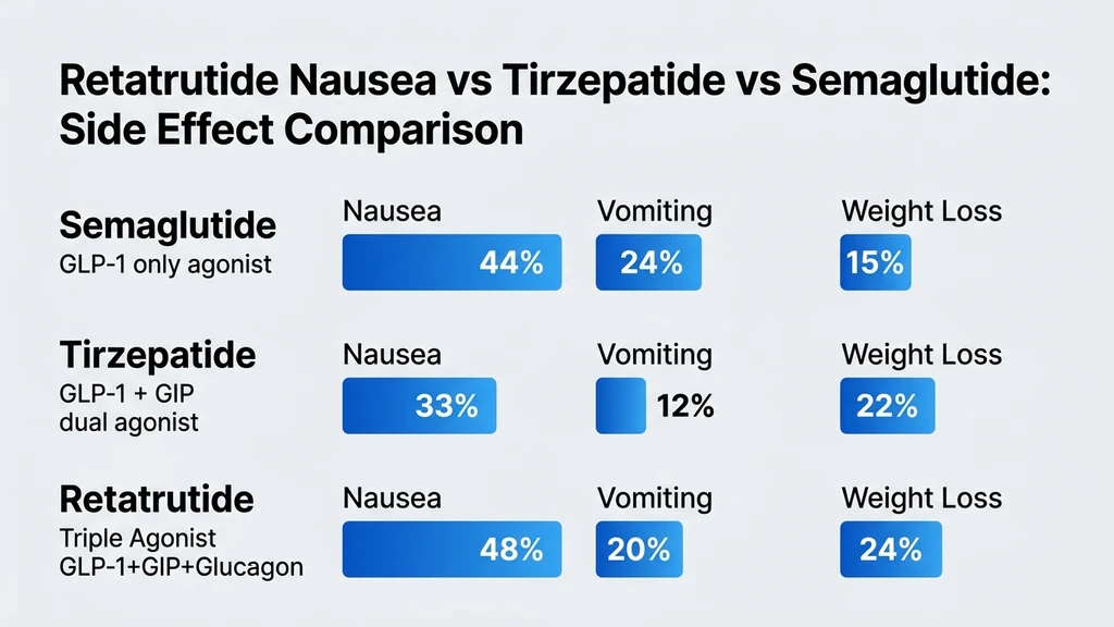Retatrutide nausea vs tirzepatide vs semaglutide comparison chart