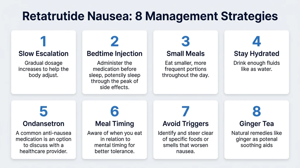 Retatrutide nausea management: 8 evidence-based strategies infographic