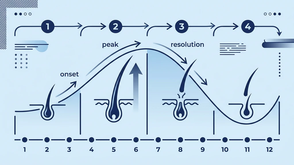 Timeline showing semaglutide hair loss onset peak and resolution phases