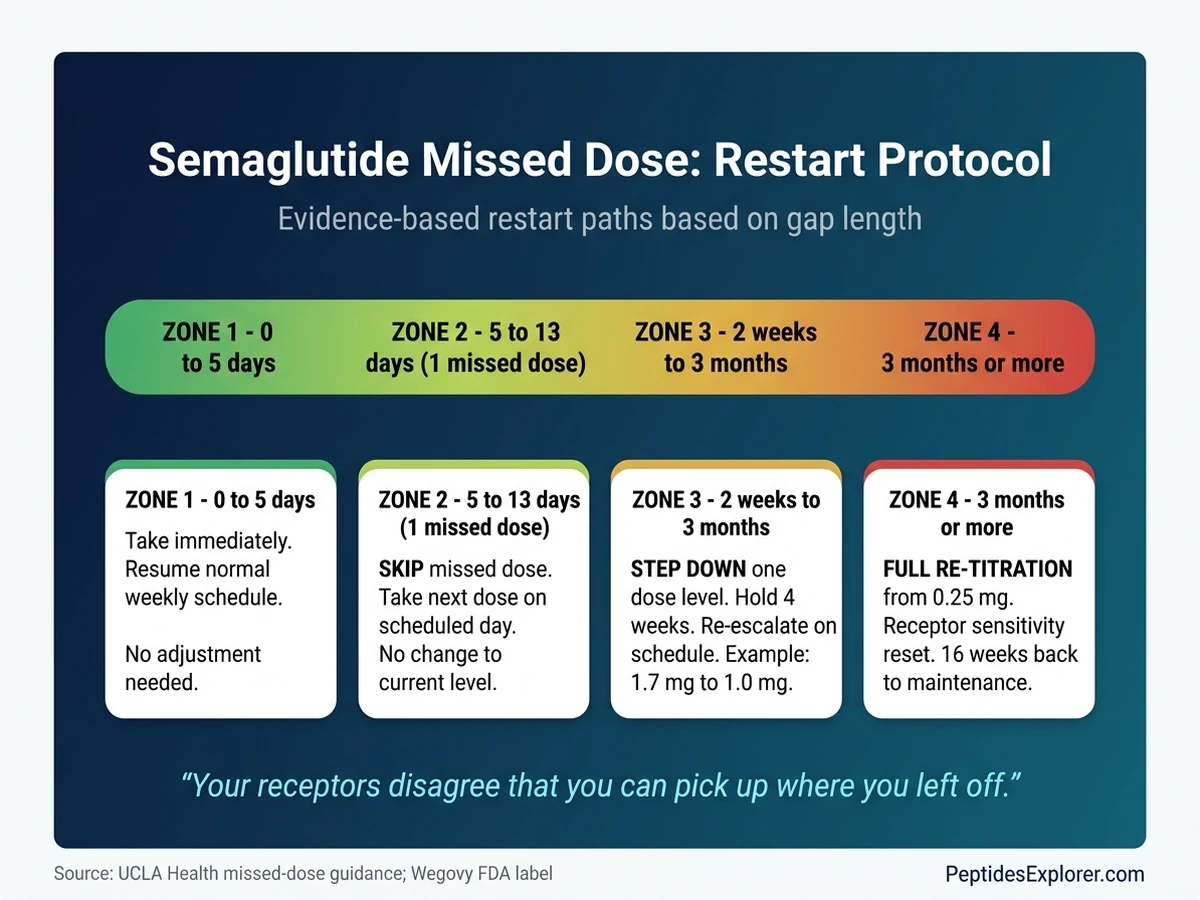 Semaglutide missed-dose decision tree: restart protocol by gap length