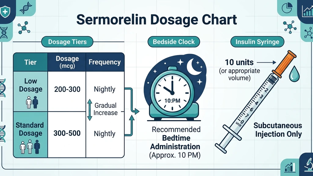 Sermorelin dosage chart showing nightly doses by goal and body weight