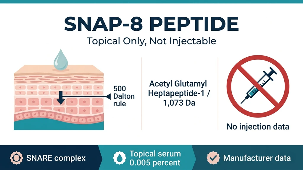 SNAP-8 peptide: acetyl octapeptide-3 topical serum, SNARE complex mechanism, and injection warning