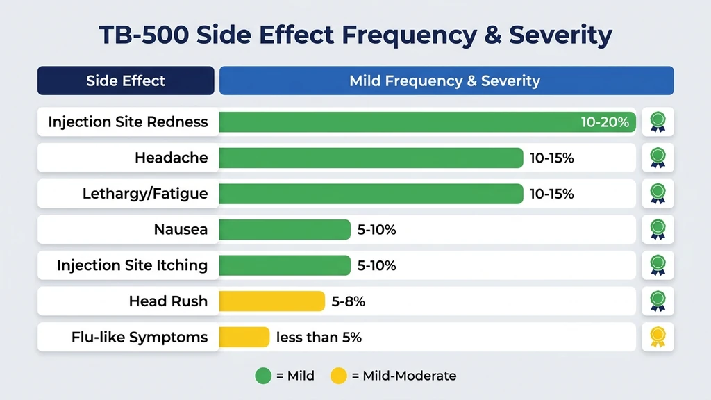 TB-500 side effect frequency and severity chart showing common vs rare effects