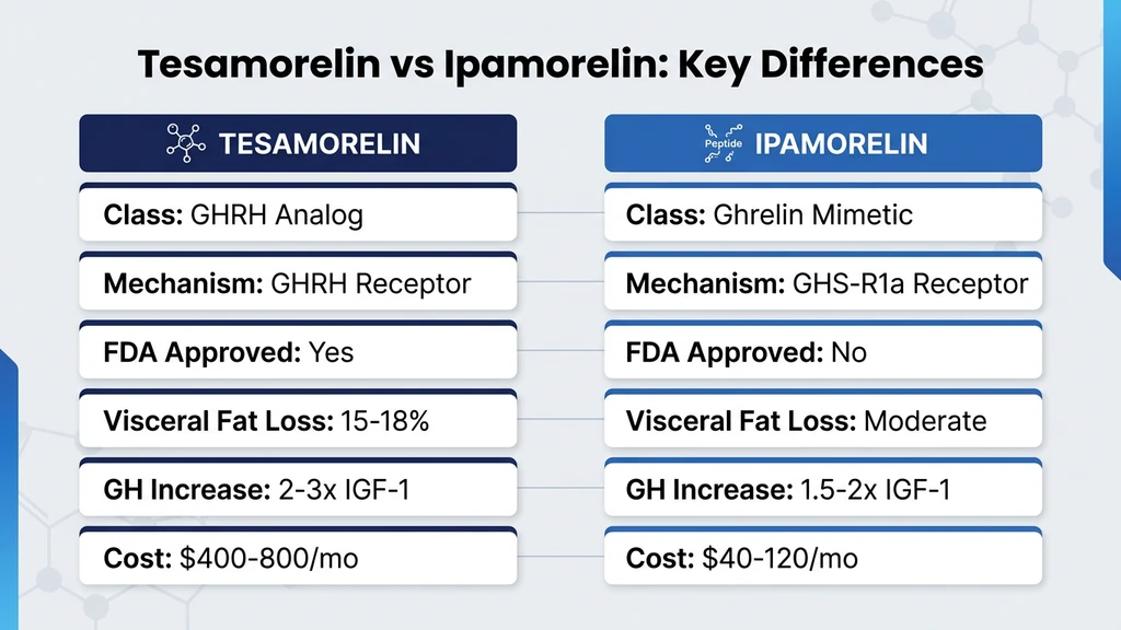 Tesamorelin vs ipamorelin head-to-head comparison by goal: fat loss, anti-aging, muscle, sleep
