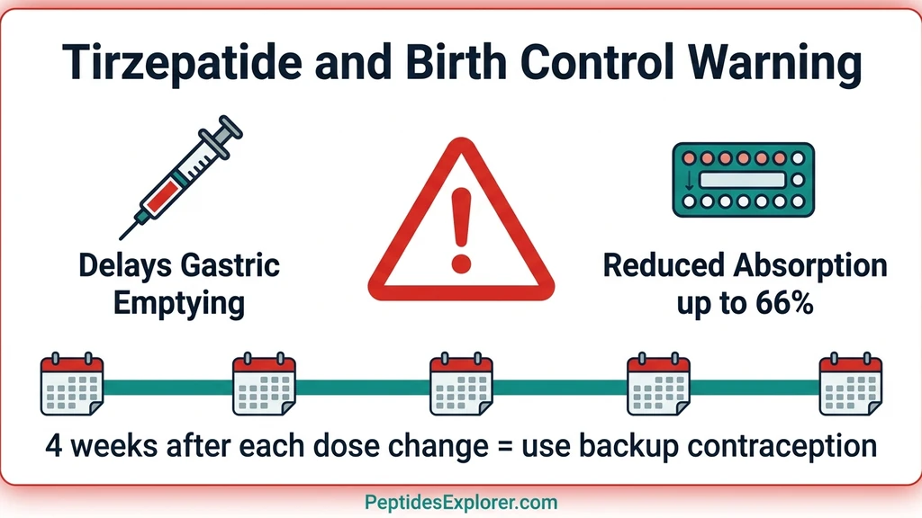 Tirzepatide and oral birth control interaction showing reduced absorption warning