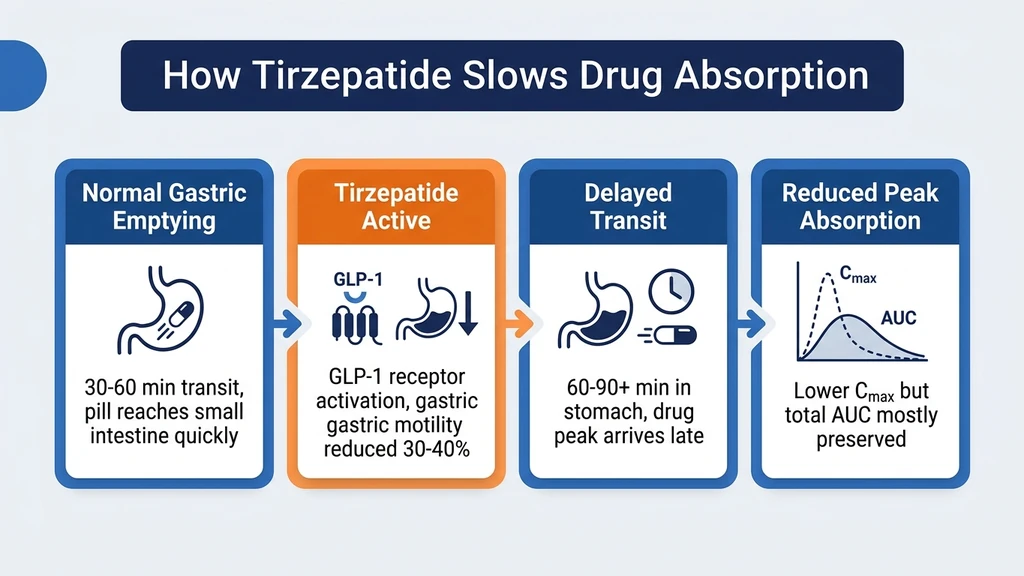 Tirzepatide gastric emptying delay mechanism: how delayed gastric emptying affects oral drug absorption
