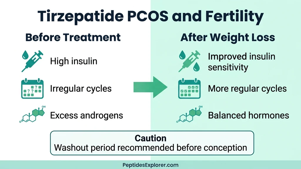 Tirzepatide effects on PCOS and fertility showing before and after treatment improvements