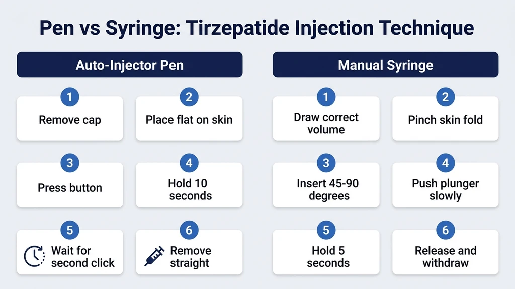 Tirzepatide auto-injector pen vs manual syringe: preparation steps and injection technique comparison