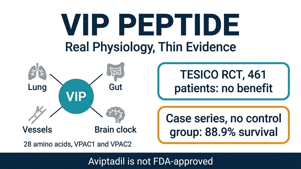 VIP peptide: vasoactive intestinal peptide structure, VPAC1 and VPAC2 receptor sites, and evidence status
