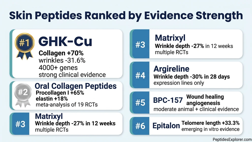 Skin peptides ranked by clinical evidence strength