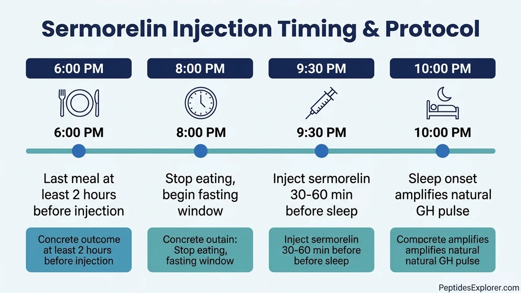 Sermorelin injection timing protocol: last meal, fasting window, injection, and sleep onset