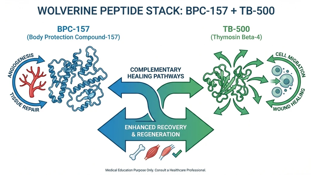 Wolverine peptide stack: BPC-157 angiogenesis plus TB-500 cell migration complementary healing pathways